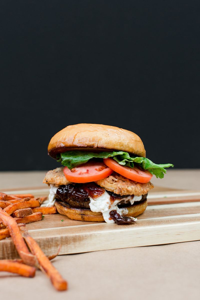 Muscadine Jam Burger and sweet potato fries