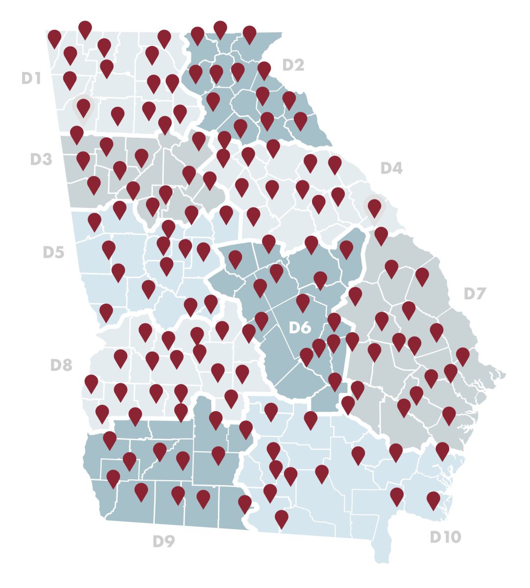 Map of Georgia with GFB locations