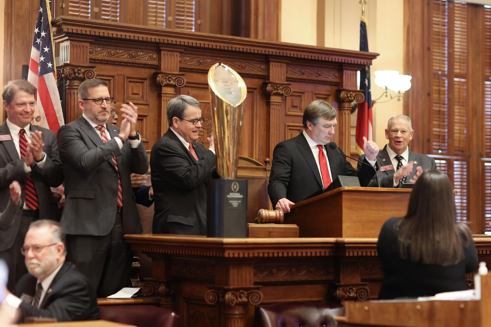 Coach Kirby Smart was commended on the House floor for winning the coveted College Football Playoff earlier this year.