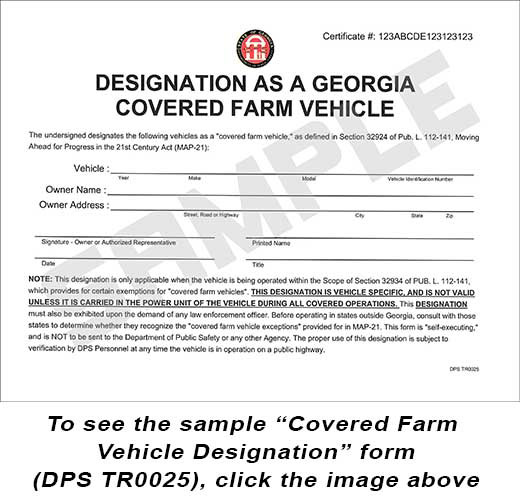 Sample of Covered farm Vehicle Designation form